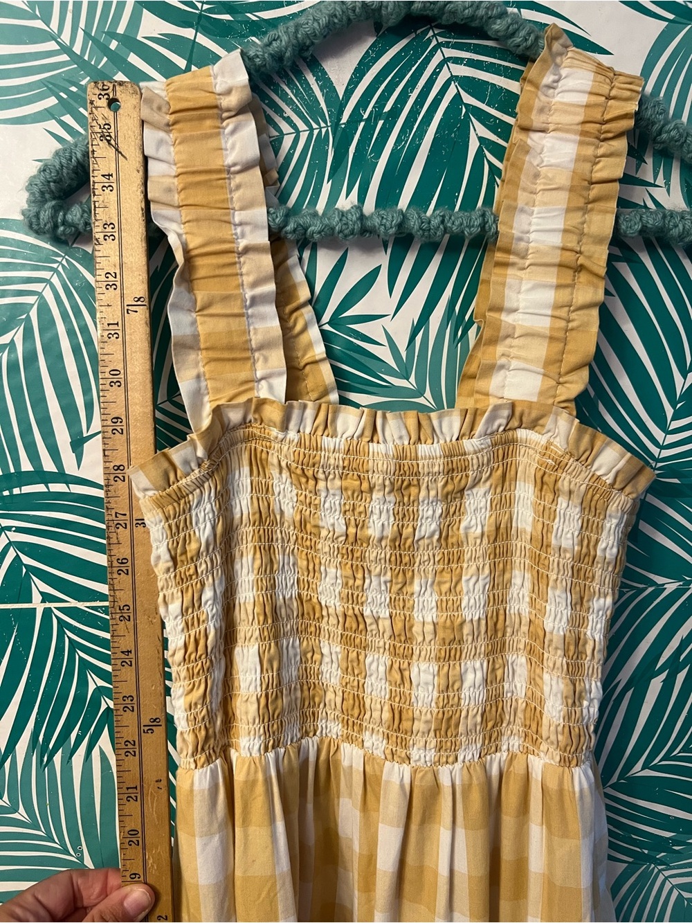 Abercrombie & Fitch Yellow and White Gingham Smocked Maxi Dress Sz S - Picture 9 of 12